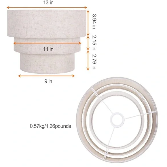 3 Tier Lamp Shade 13 inch Pendant, Floor Lamps, Hanging Light Cover Beige Linen - Picture 4 of 8